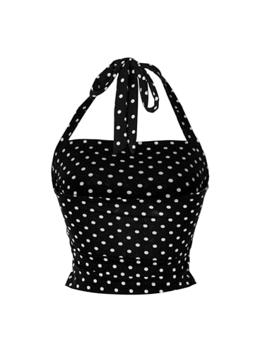 SOLY HUX Women's Y2K Casual Halter Top Tie Back Polka Dots Going Out Crop Tank Tops Sleeveless Streetwear2