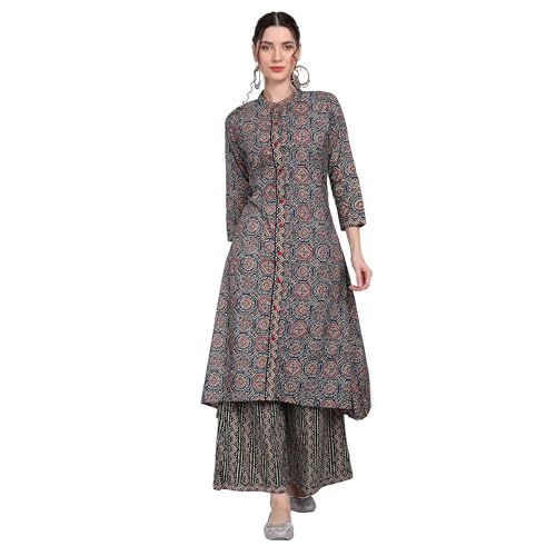Image of Ajrak Printed Kurta with Plazzo Set Brown