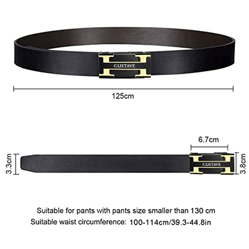 Image of GUSTAVE Men's Leather Free Adjustable Belt Strap Leather Belt Adjustable Auto Lock Buckle Belt for Men (Black) (Genuine Leather 2)