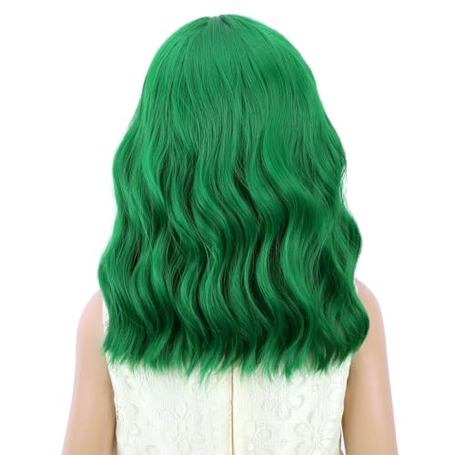 Image of PATTNIUM Kids Child Green Wig Short Curly Wavy Wig for Girls Dark Green Wigs Synthetic Hair Wigs
