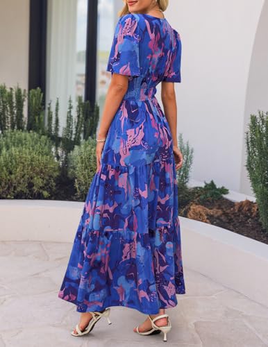 Image of ZESICA Women's 2026 Summer Spring Floral Boho Maxi Dresses Casual Short Sleeve V Neck A Line Flowy Beach Vacation Dress
