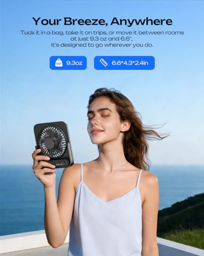 Otlonpe Tischventilator Leise, 4000mAh Akku Tisch Ventilator Tragbar, 4-Speed Tischventilatoren Klein, 180° Klappbarer USB Ventilator für Büro, Schlafzimmer, Reisen 6