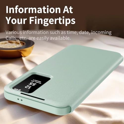 Image of CRUPED Ultra Hybrid Smart View Wallet Case for Samsung Galaxy S25 Ultra | Flip Leather Cover with NFC Display Activation via App | Magnetic Closure | Card Holder | Stand Feature (Titanium Gray)
