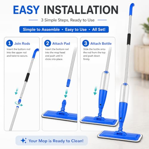 Image of Spray Mop for Home Cleaning Floor with Washable Microfiber Pad - with Refillable Bottle for Wooden Floor, Hardwood, Marble, Laminate, Ceramic Tiles, and for Dust Cleaning