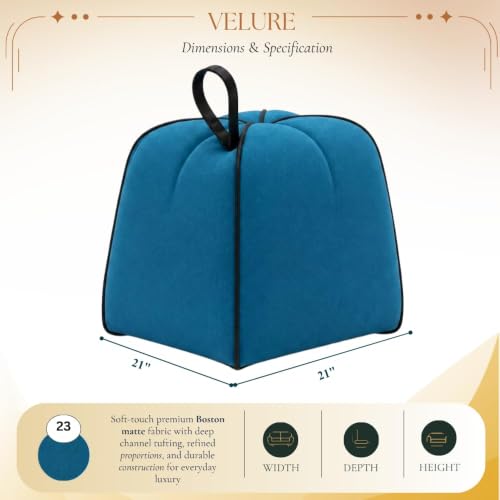 Image of CASASTYLE Signature Velure Suri Accent Pouf | Boston Fabric | 40D High-Density Foam | (Ocean Blue) | Footrest, Vanity Ottoman & Accent Seat for Home, Office, & Hotel