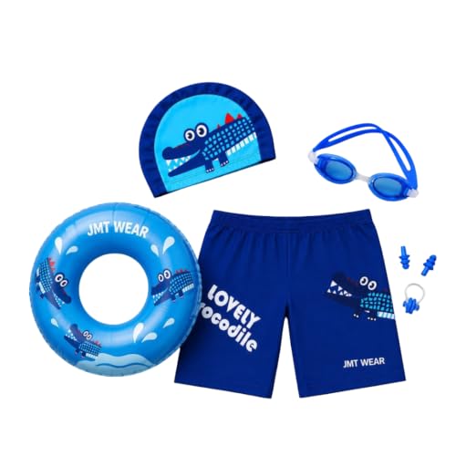 Image of Kids 6-in-1 Water Activity Kit with Trunks, Silicone Cap, Anti-Fog Goggles, Swim Tube, Nose Clip & Earplugs -Swim Set for Boys Pool, Beach