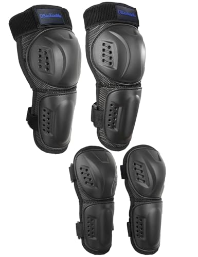 Kids Knee Shin Guard with Elbow Pads for Cycling Motorcycle ATV, Outdoor Sports Protective Gear Suitable for Motocross Skateboarding Skating e-Bike Dirt Bike (Black(for 3-9 YO))