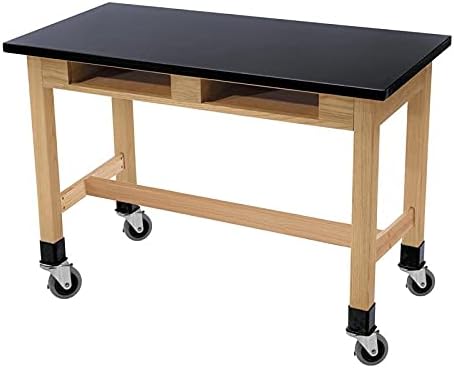 National Public Seating NPS 72" Modern Wood Science Lab Table with Book Compartments in Black