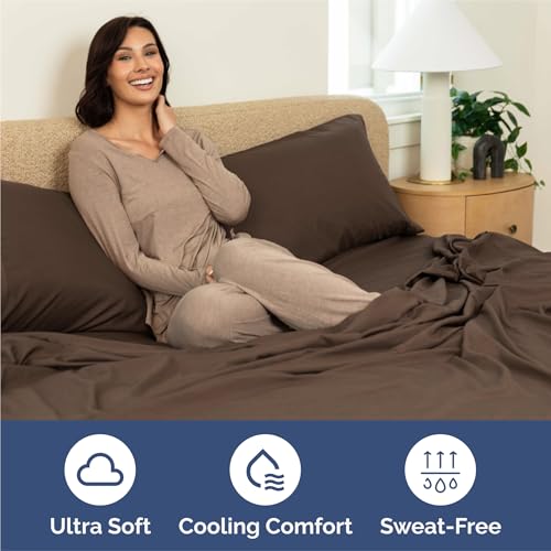 Image of Queen 6 Piece Bed Sheet Set - Comfy, Breathable & Cooling Sheets - Brown | Ultra-Soft Hotel Luxury Bedding Set w / 8-16 Inch Deep Pockets, 1 Flat & 1 Fitted Sheet & 4 Pillowcases, Wrinkle & Fade Free