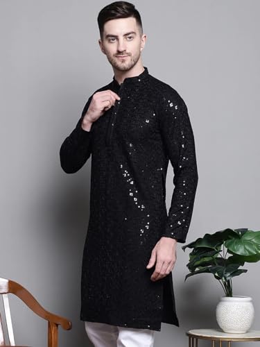Image of Lucknow Chikan Men's White Pure Cotton Kurta Pajama Set, Full Booty