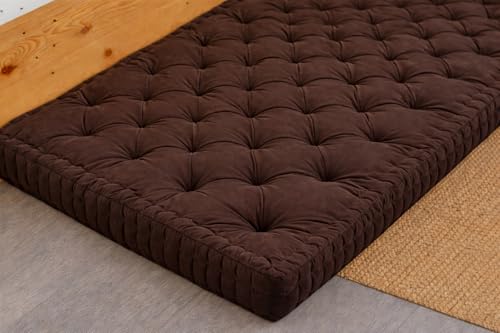 Image of ATOOTFUSION Soft Cotton Floor Box Mattress, 5-Inch Thick, Foldable, Movable, Medium Firm, Solid Colored (Brown, Queen Big 60X72X5 inches)
