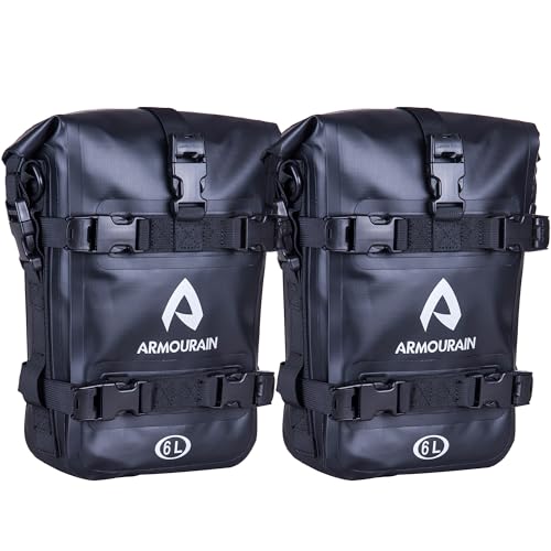 ARMOURAIN Coppia Borse Paramotore 12L(6L*2) Borse Laterali Moto Borsa da con Tracolla Borsa Impermeabile das Motorrad Custodia da Moto Laterali per Paraurti Motor (Nero PVC)