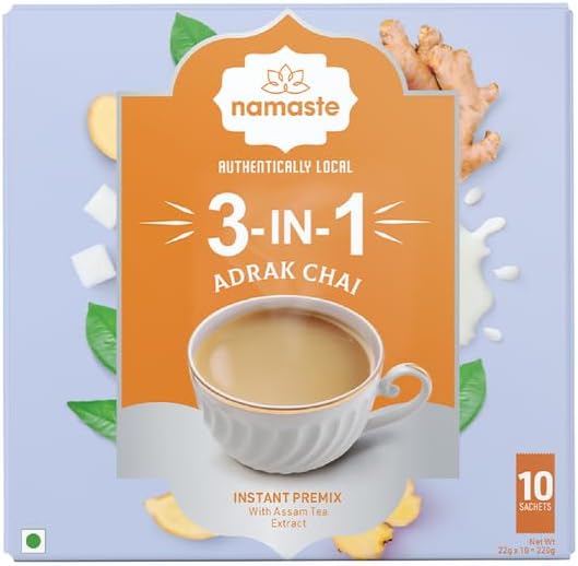 Instant Tea Premix, Adrak Flavor | Assam | Ginger | Milk And Sugar | Ready Mix (22 grams X 10 Sachets,Powder) - Ginger