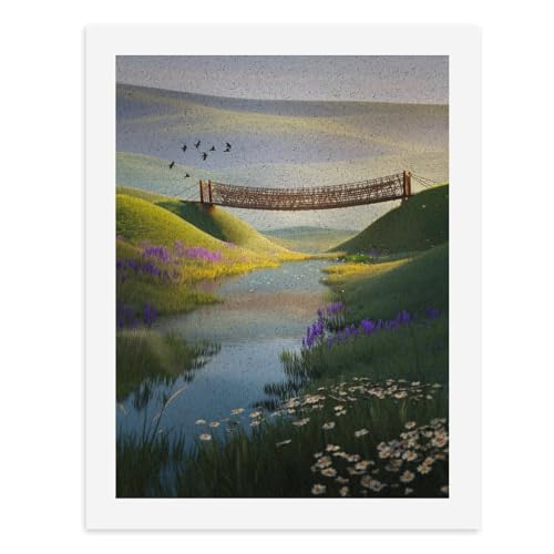 Dipingi coi numeri, un ponte sospeso su un fiume tranquillo in un paesaggio fiorito, kit per pittura digitale per adulti, crea la tua scena magica forniture artistiche senza cornice, 40 x 50 cm