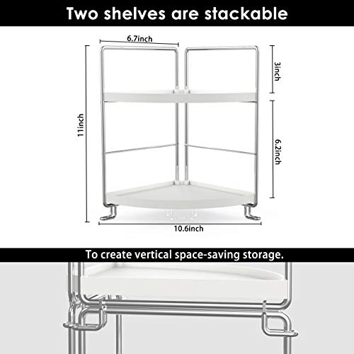 Yanzhix 2-Tier Corner Wire Shelving Stackable Organizer For Cosmetics, Bathroom, Kitchen, Countertop, Silver #TOP2