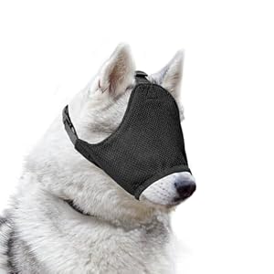 OHCOZZY Dog Calming Cap, Soft Dog Eye Mask Adjustable Mouth Pet Mask Muzzle for Grooming Anti Car Sickness(L,Black)