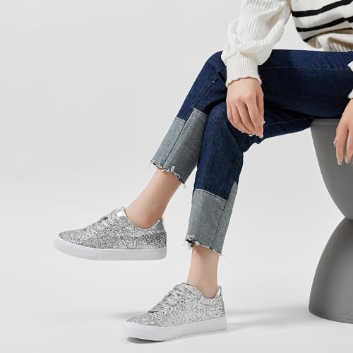 Jeekopeg Glitter Sparkly Fashion Sneakers Shoes Shiny Casual Shoes Bling Sequin Concert Low Cut Lace up Shoes4