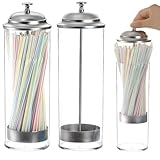 ZEAYEA 2 Pack Plastic Straw Dispensers with 200 Pcs Straws, Clear Straw Holder with Stainless Steel Lid...