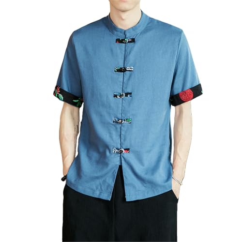 Cardigan style chinois homme col montant bouton grenouille pour l'été décontracté