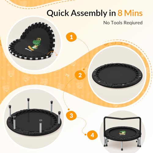 BCAN 36'' Mini Folding Ages 2 to 5 Toddler Trampoline with Handle for Kids, Two Ways to Assemble The Handle, Indoor/Garden Toddlers Trampoline with Super Safe Cover for Toddlers