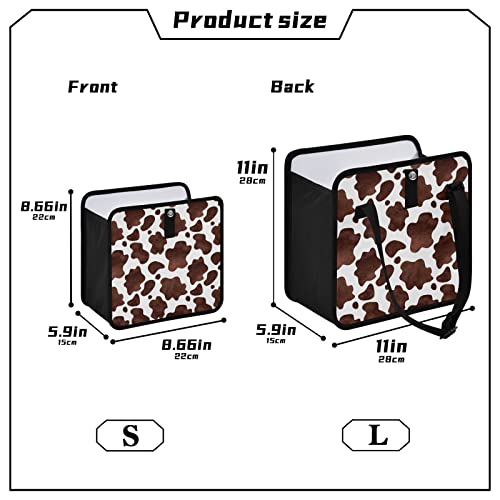 Image of Brown Cow Print Car Trash Can Abstract Animal Skin Foldable Hanging Car Trash Bag Bin Auto Garbage Can Leak-Proof Car Organizer(Large)
