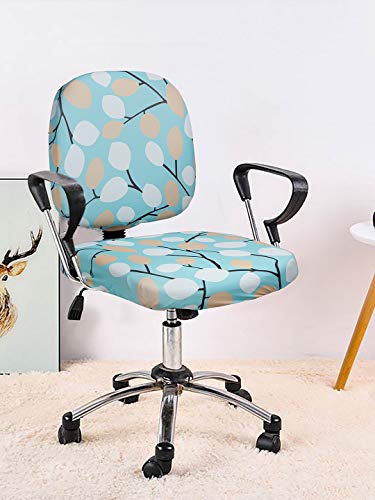 Image of Cortina Revolving Chair Seat Covers | Computer Chair Desk Case | Stretchable Removable Desk Protector | Soft Super Stretchy Polyester Spandex Fabric | Floral Print - Blue 2 | Chair Cover Set of 1