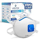 VEVOX® Mascherine FFP3 - scatola da 5, 10, 20 o 5000 – con guarnizione comfort plus – mascherina FFP3 - maschera filtrante respiratoria FFP 3 con valvola - certificata CE per la massima protezione