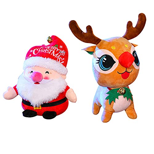 Smavles Muñecos de Papá Noel 2 Piezas Muñeco de Peluche Juguete de Peluche para Peluche Alce Decoración Navideña Juguete de Dibujos Animados para Festivales de Navidad