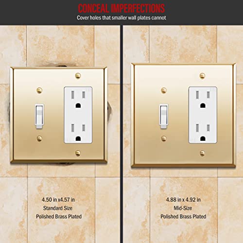 Image of ENERLITES Combination Toggle Switch and Decorator Receptacle Metal Wall Plate, Stainless Steel 201 Outlet Cover, Corrosion-Resistant, Mid-Size 2-Gang 4.88 inch x 4.92 inch, 771131M-PB, Polished Brass
