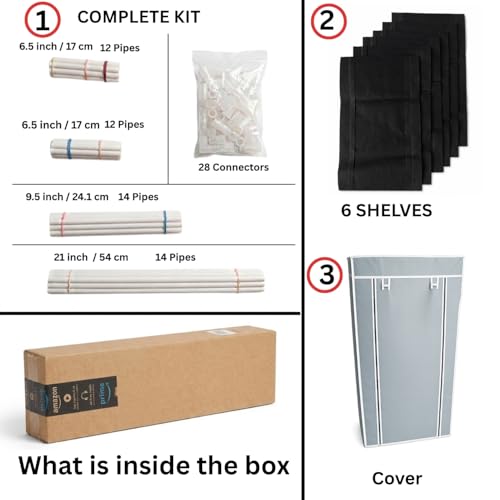 Image of Easy Buy 6 Layer Foldable Shoe Rack Organizer Grey Shoe Plastic Rack 6 Shelves Zip Door With Cover & Side Pocket |Dustproof Storage Organizer for Footwear Multi-Pair Shoe Stand with Side Pocket (Grey)