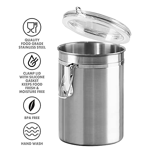 Oggi Stainless Steel Kitchen Canister 52 fl oz - Airtight Clamp Lid, Clear See-Thru Top - Ideal for Kitchen Storage, Food Storage, Pantry Storage. Large Size 5" x 6". - Image 4