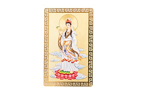 DMtse Chinese Feng Shui Amulet Card for Protection Kwan Yin Guanyin Gold Card for Good Luck Auspicious Success and Protection