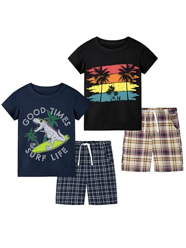 Cooraby Toddler Boys Summer Clothes Outfits Kids Cotton Short Sleeve Shirt Shorts 4 Pieces Set Toddler Boys short sets 2-5T
