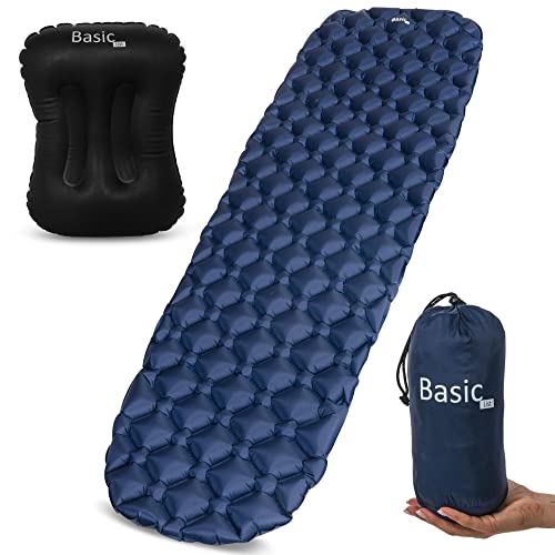 Camping Sleeping Pad Air Mattress - Inflatable Ultralight Lightweight Backpacking Hiking Airpad Mat Accessories Gear With Bag And Pillow (Navy) #TOP2
