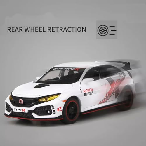 Image of DARVICE 132 Civic Type R Toy Car Diecast Metal Model Toy Car for Kids with Openable Door Light Sound Pullback
