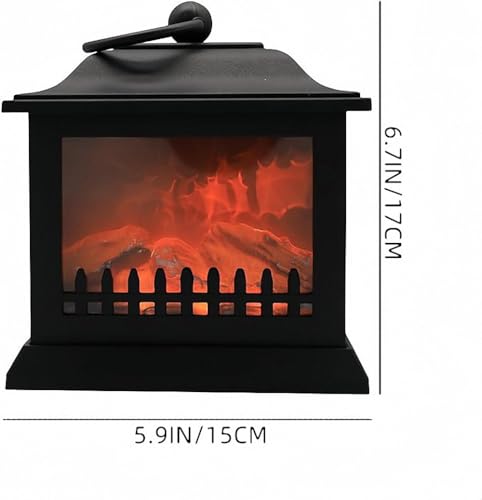 Image of Small Cozy Fireplace Lantern Traditional Realistic Log Wood Burning Flame Effect Ligh LED Charcoal Style Table LampFor Indoor & Outdoor Use