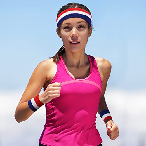 Image of Eurzom 36 Pcs Neon Sports Sweatbands Set Include 12 Striped Sweat Absorbing Headbands 24 Wristbands Athletic for Men Women Basketball Tennis Running Glow Party