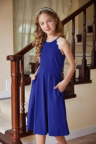 Arshiner Girls' Dress Halter Neck Summer Sundress Sleeveless Elegant A-line Pockets Party Dress2