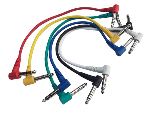 Cobra 300mm Right Angle Stereo Jack Patch Leads (Pack of Six, 6 Colours, Compatible with Musical Instruments & Audio Equipment)