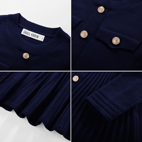 GRACE KARIN Girls Sweater Fall Dress Long Sleeve Knit Button Front Pleated A-Line Casual Winter Midi Dresses 5-14Y3