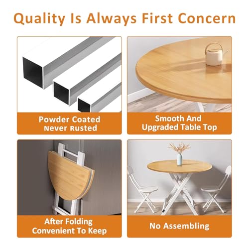 Image of Multi-Purpose Portable Foldable Wooden Table Desk with Durable Powder Coated Finish - Perfect for Home, Dining, Study, Coffee Table,Compact Spaces Pre-Assembled (L*81,B*80,H*75) cm.