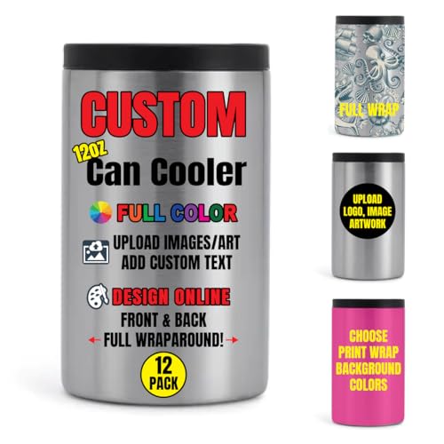 Custom Can Cooler (12 Pack), Personalized Stainless Steel Tumber, 12oz Full Color Print