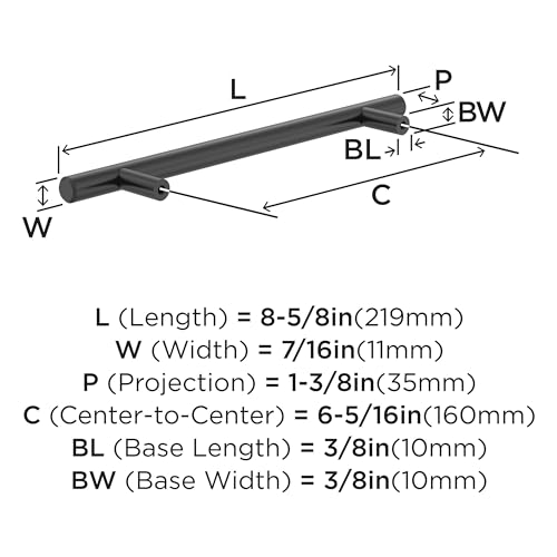 Image of Amerock 6-5 /16 inch Bar Pulls Black Bronze Drawer Pull | 6-5 /16 inch (160mm) Center-to-Center Mounting Distance and 8-5 /8 inches Overall Length, Durable Carbon Steel Cabinet Hardware