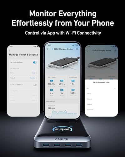 Image of Anker Prime Charging Station, 240W 8-in-1 USB C Power Strip, 5 ft Detachable Extension Cord, 2 AC, 4 USB C, 2 USB A, for iPhone 15 /14, Desktop Accessory for MacBook, Home, Office (Not for Travel)
