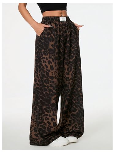 Women's Leopard Pants Y2K High Waisted Wide Leg Cheetah Track Pants Vintage Baggy Trousers2