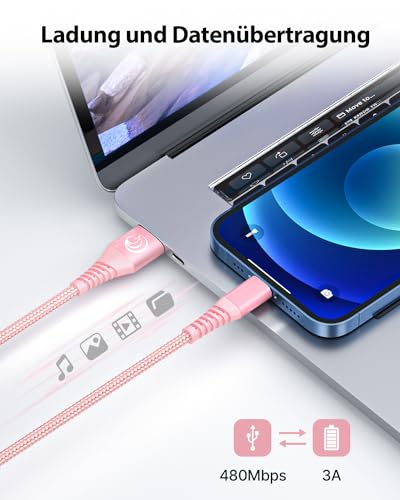 Aioneus iPhone Ladekabel, Lightning Kabel [2Pack 2M] MFi Zertifiziert iPhone Kabel Nylon Fast USB Ladekabel für iPhone 14/14 Pro Max/13/13 Pro/12/12 mini/11/XS/XS Max/XR/X/8/8 Plus/7/7/6s/6/5s/SE 3