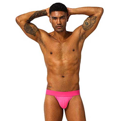 ENKA Men's Athletic Supporter Solid Color Briefs Performance Jockstrap Underwear(Pink,2XL)