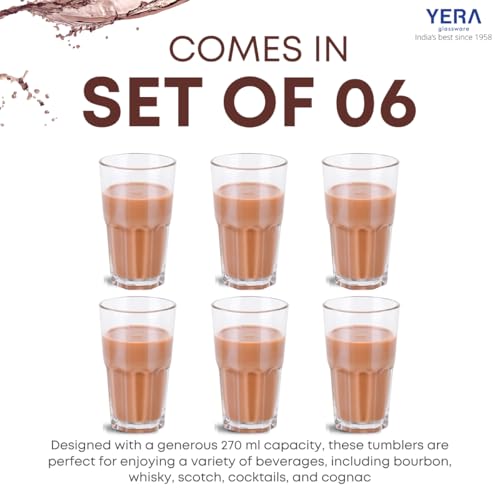 Image of Yera Stylo Tumbler Set of 6, 270 ml Each | Transparent | Hot & Cold Drinks, Juice, Cocktail, Milkshake, Smoothie | Ideal for Home, Party, Restaurant, Gifting | Special Occasions