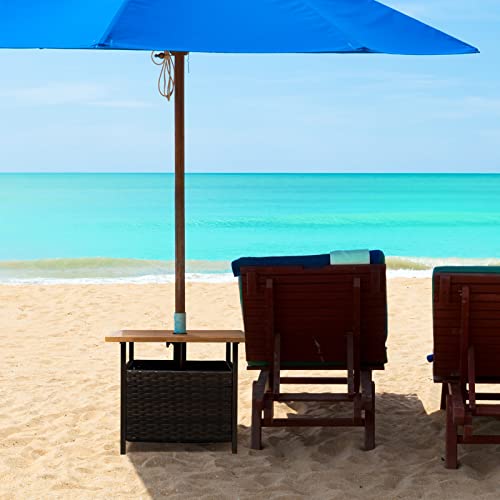 Abocofur Field Patio Wicker Bistro Dining Table With 1.6" Umbrella Hole, Outdoor Leisure Coffee Table With Storage Space, Square Umbrella Table For Porch, Backyard, Garden, Brown #TOP4