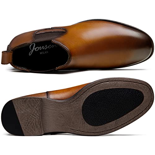 Jousen Men's Chelsea Boots Leather Lightweight Casual Chukka Ankle Boots Classic Elastic Dress Boots For Men (Amy8155A Tan 10.5) #TOP2